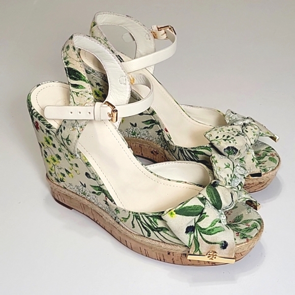Tory Burch Penny logo bow espadrilles platform wedge sandals size 8 - Picture 2 of 15